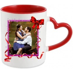 Personalised Heart Cut Handle Printed Mugs